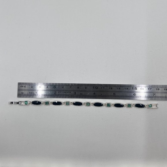 Light & Dark Green Enameled Shiny Silver Tone 7” Bracelet - Picture 5 of 6